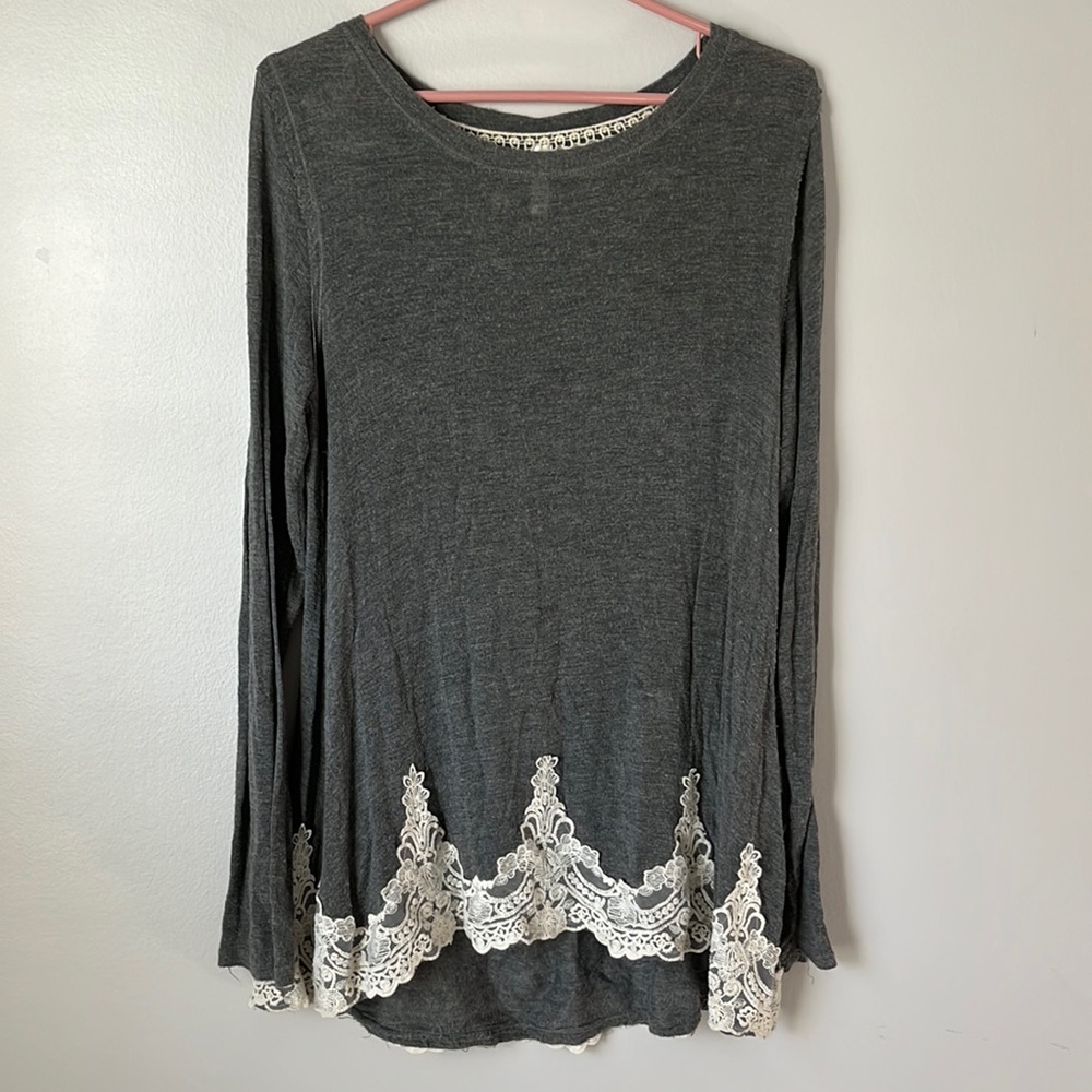 Large grey sweater. Excellent condition with beautiful lace detailing
